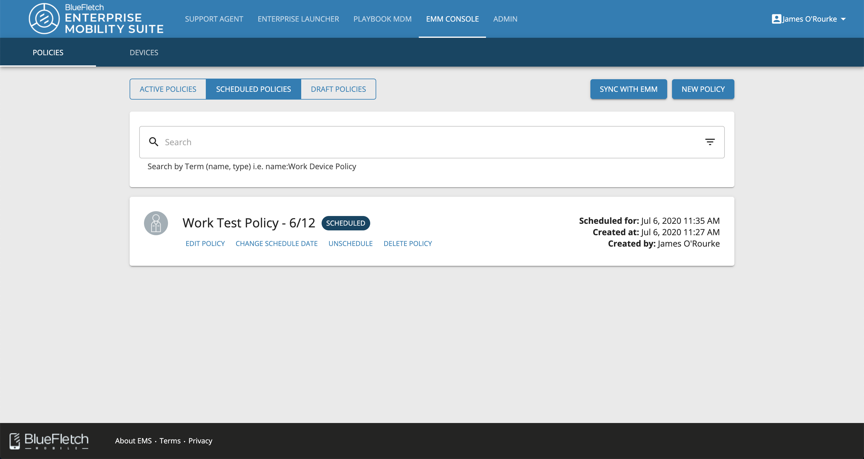 Scheduled Policies Tab