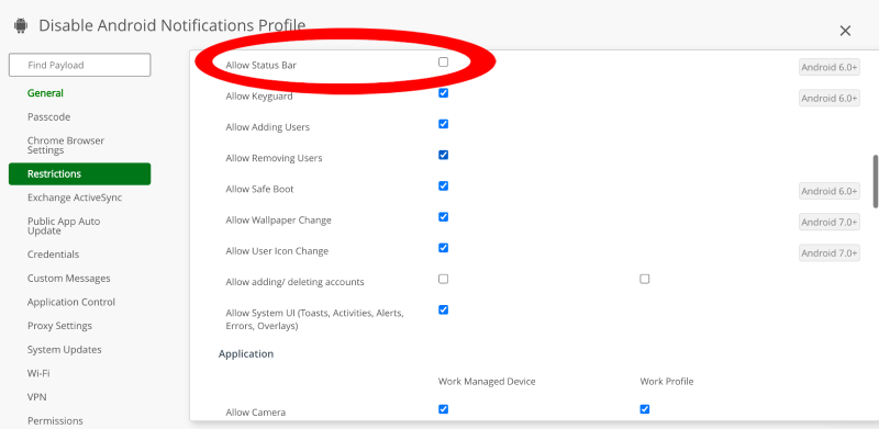 AirWatch Restrictions