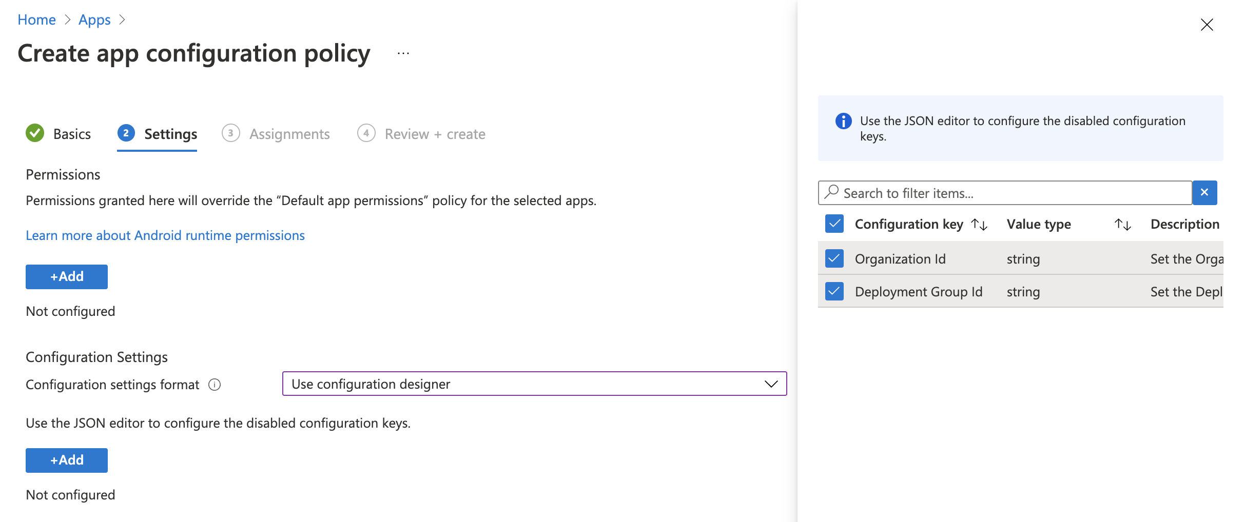 App Config Settings