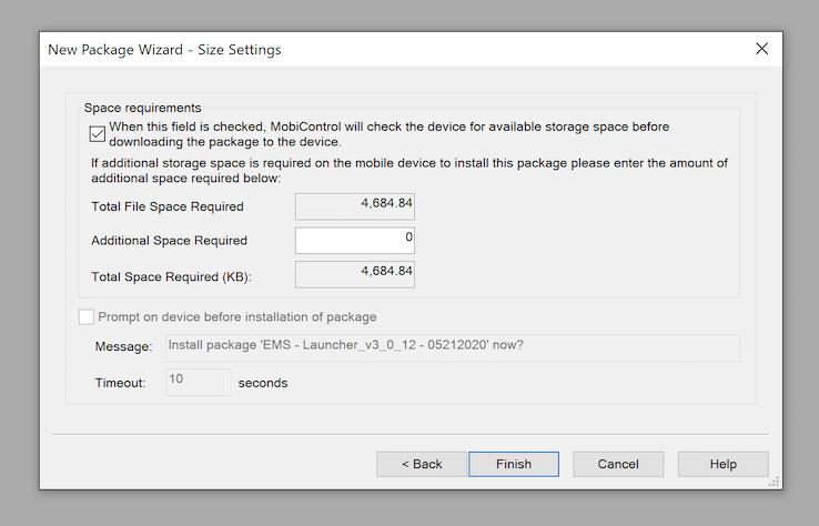 New Package Size Settings