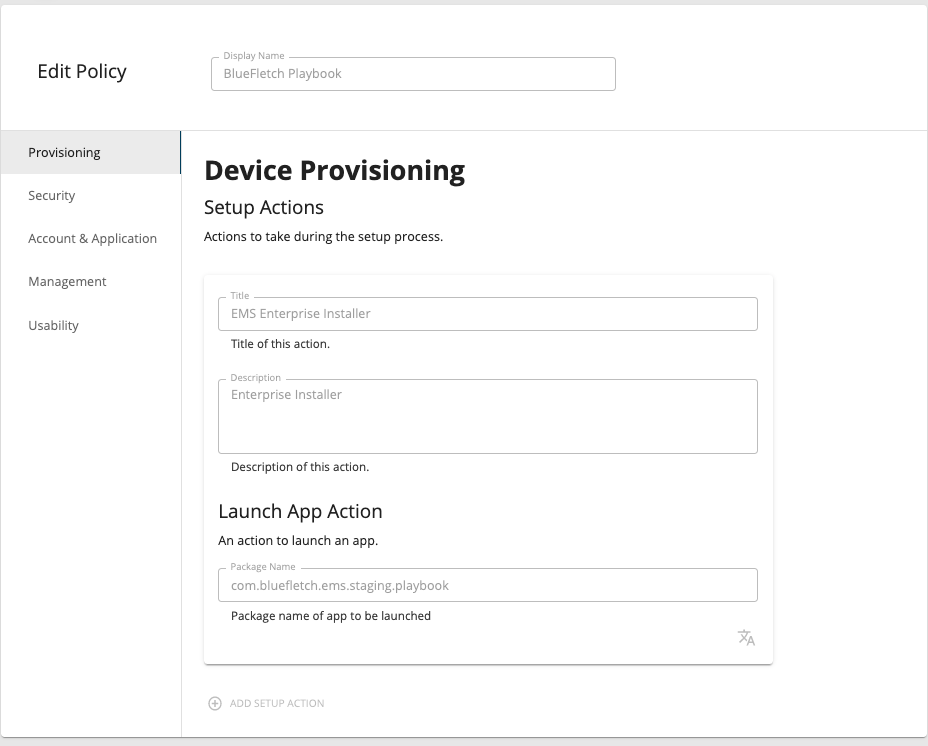 Setup Actions