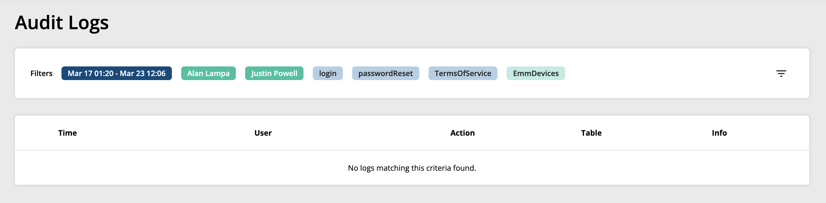 No Matching Logs