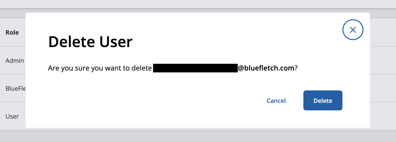 Delete User Confirmation