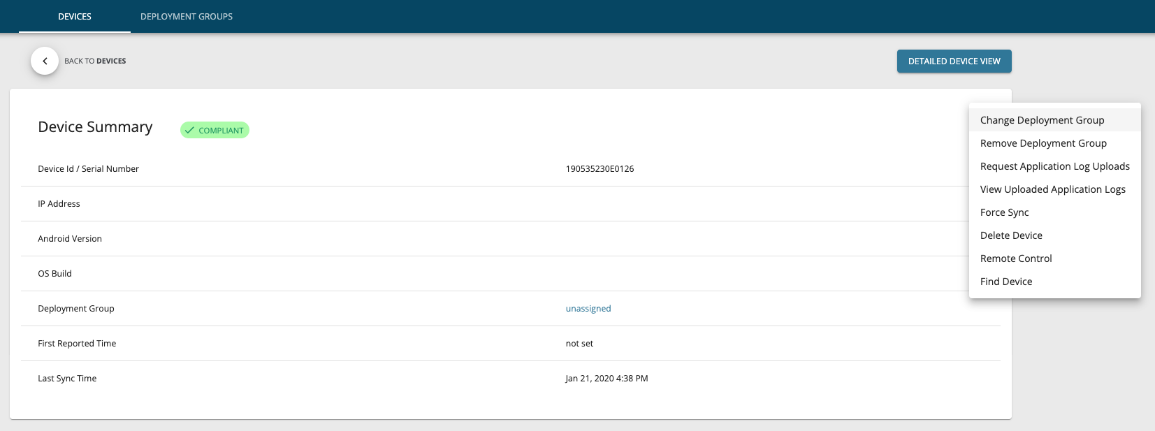 Device Summary Menu