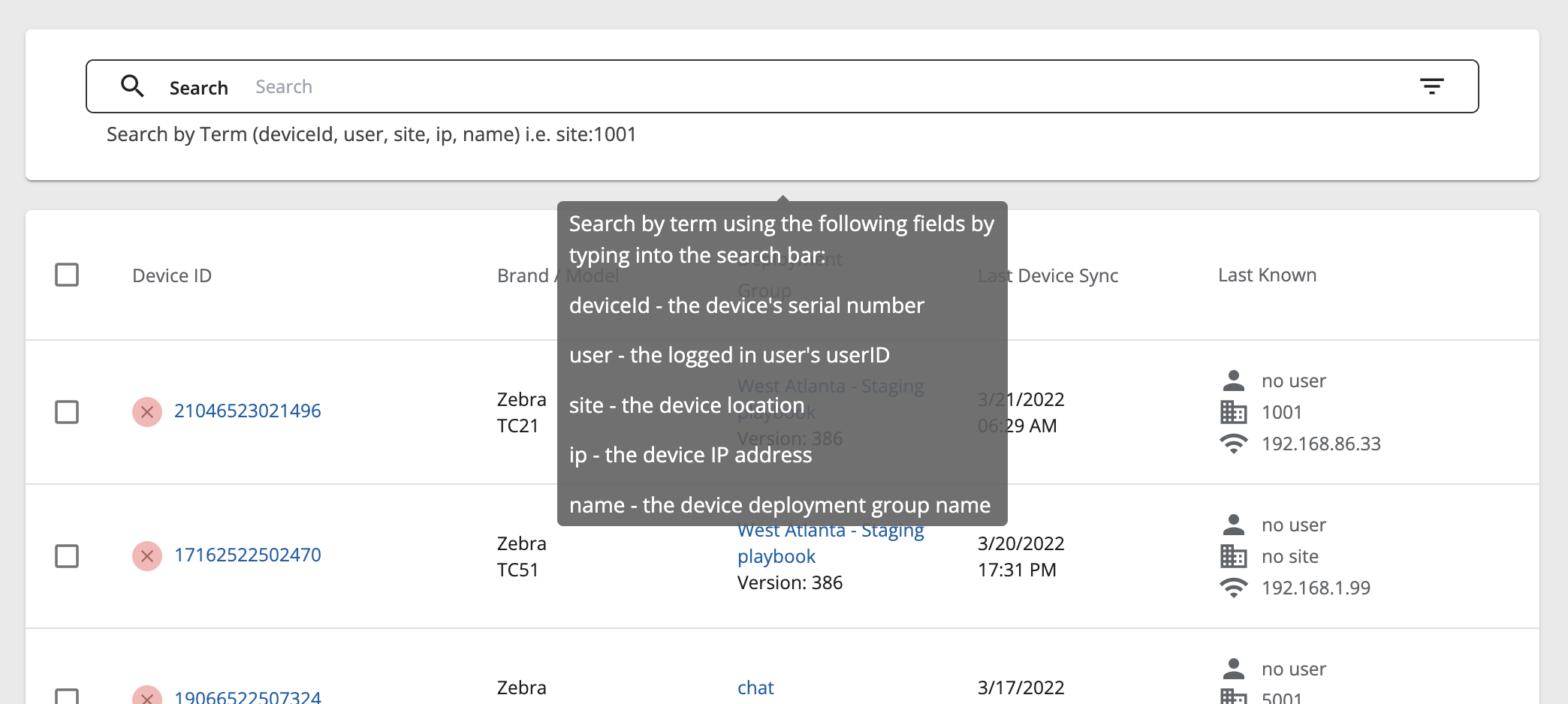 Devices Tooltip