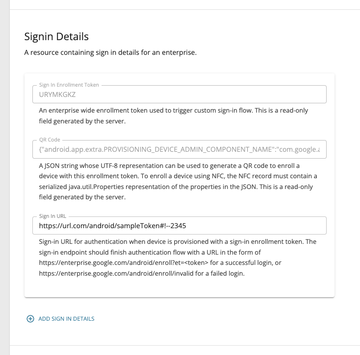 Enterprise Sign-In Details