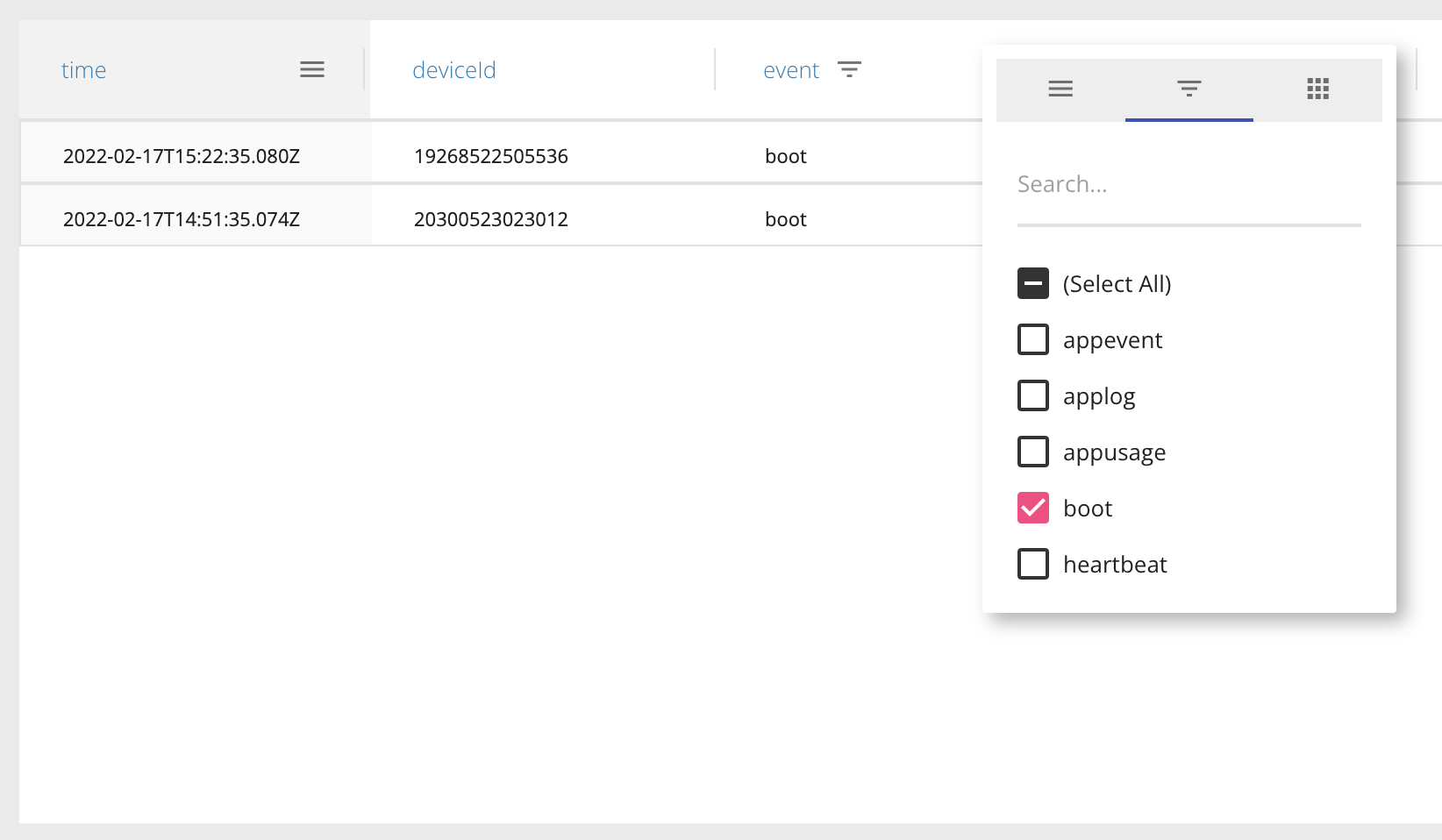 Event Explorer ColumnSort