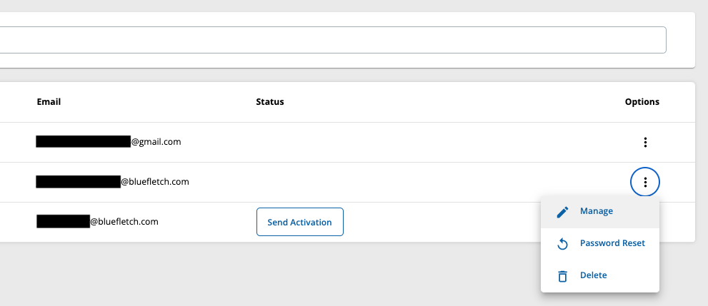 Manage User Menu Option