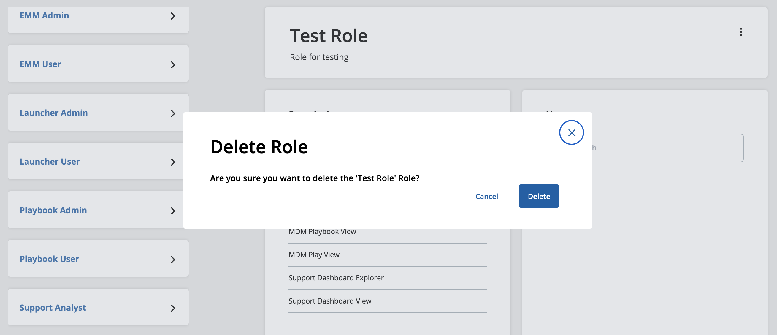 Delete Role Confirmation