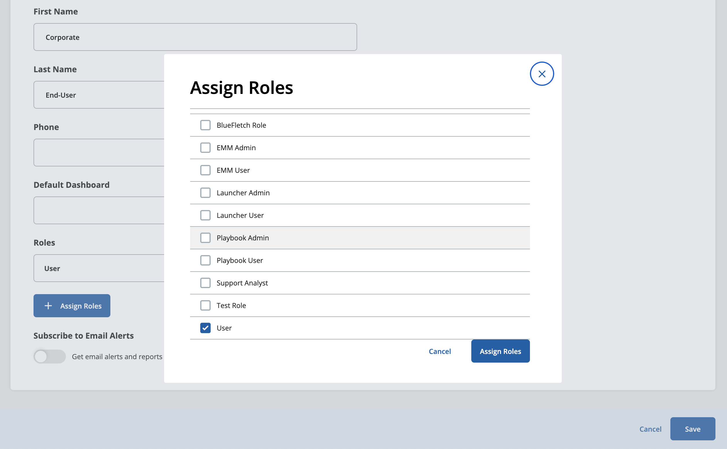 Add User - Roles Selection